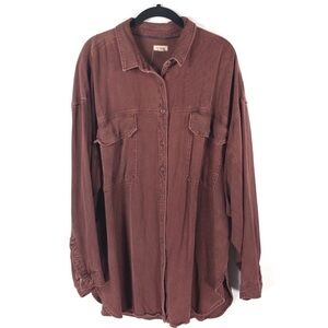 Pilcro Oversized Button-Down Shirt Jacket in Faded Burgundy